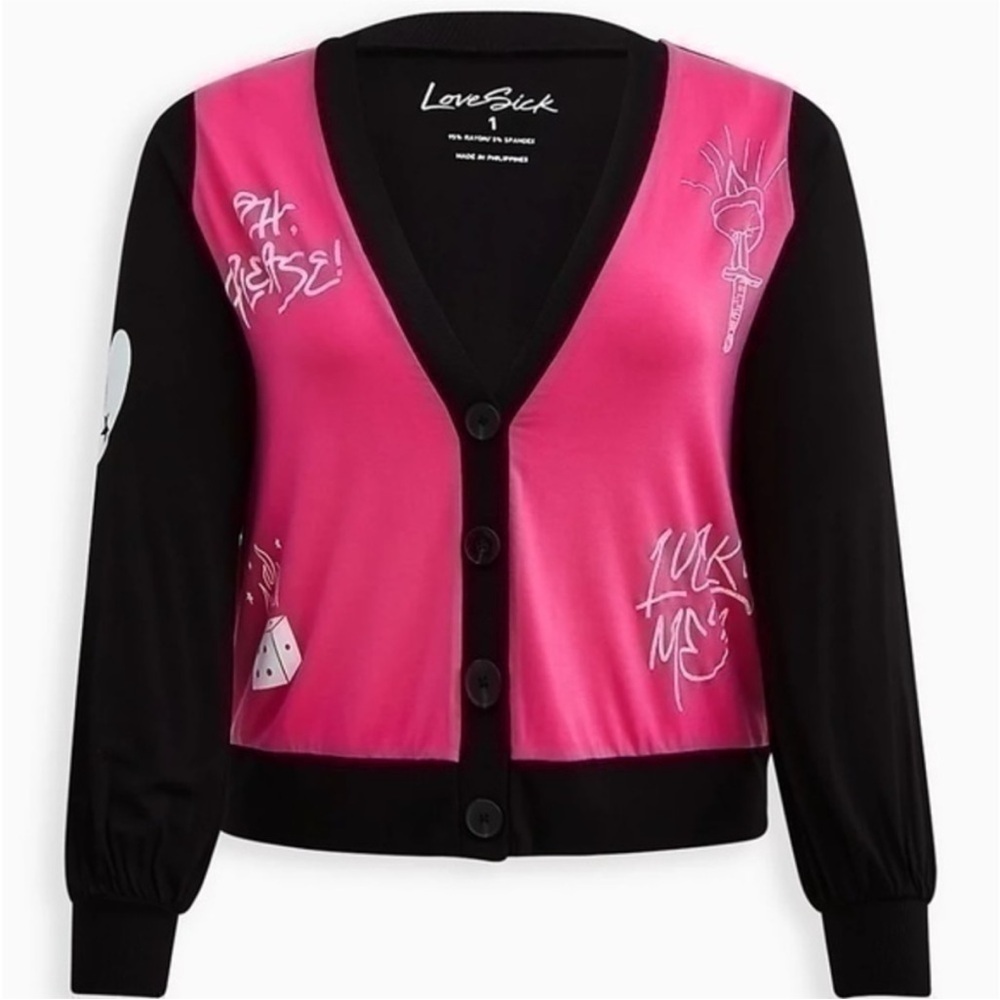 Lovesick Women's Vibrant Pink and Black Cardigan